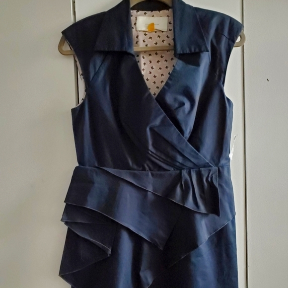 Leifsdottir Eden Navy Blue Sateen Dress Size 4 - Picture 2 of 9